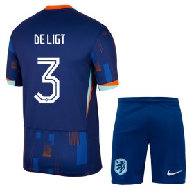 Virallinen pelipaita Alankomaat De Ligt 3 Vieras Euro 2024 Lyhythihainen - Lasten ( + Lyhyet housut )